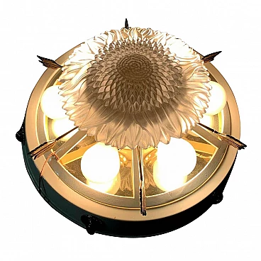Murano glass, brass and iron ceiling lamp by Banci, 1970s