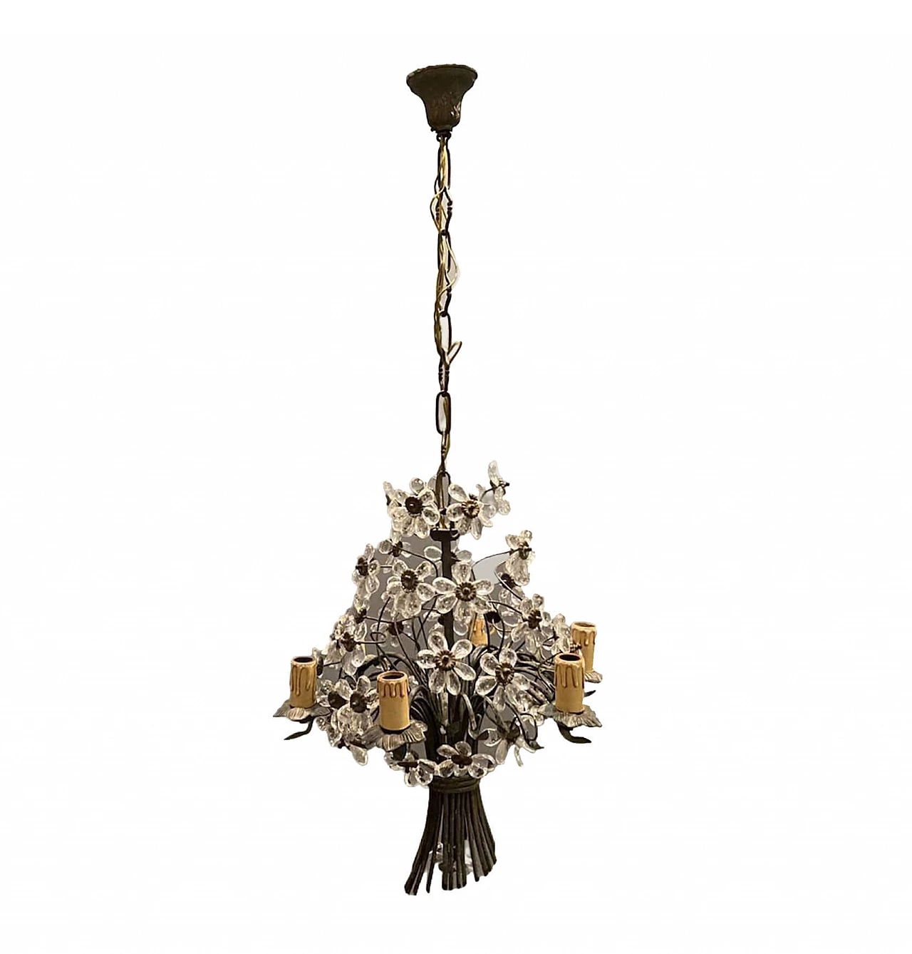 Bronze chandelier with crystal flowers in the style of Maison Baguès, 20s 1209997