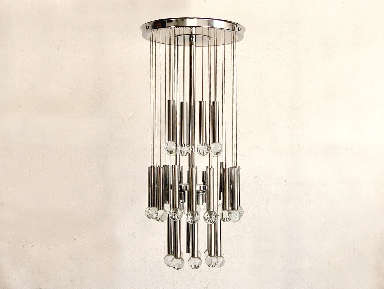 Chandelier in steel and glass by Gaetano Sciolari, 70s 1210098