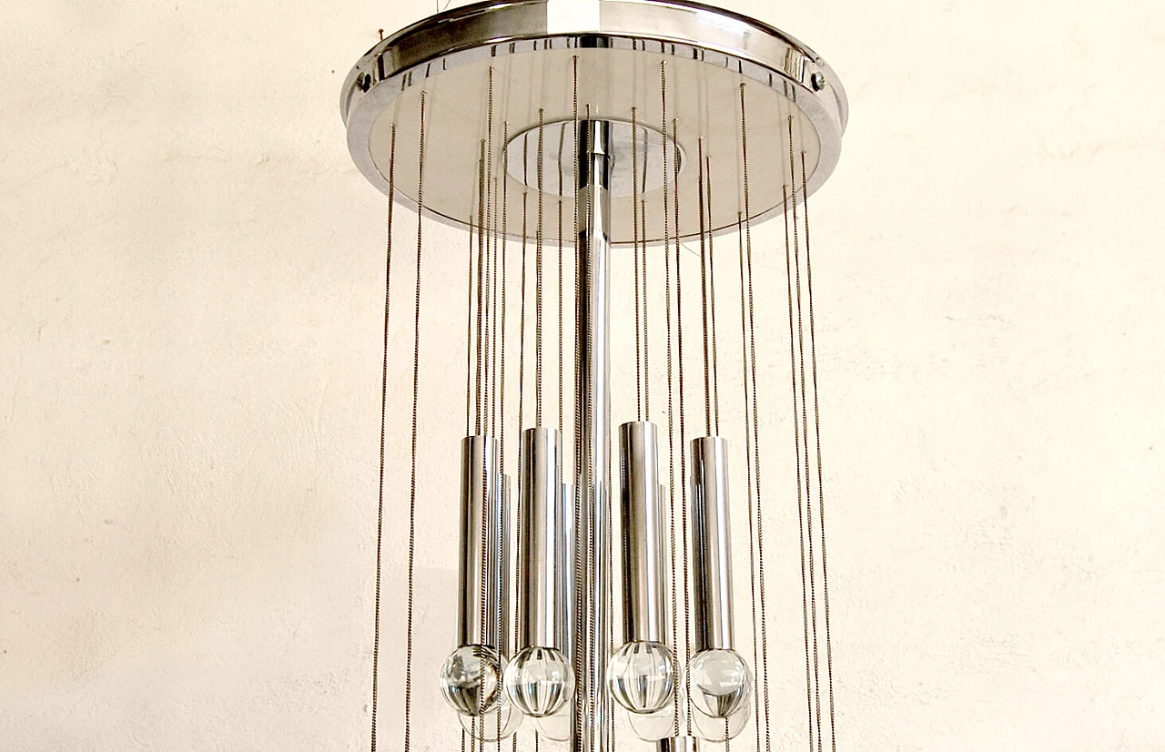 Chandelier in steel and glass by Gaetano Sciolari, 70s 1210099