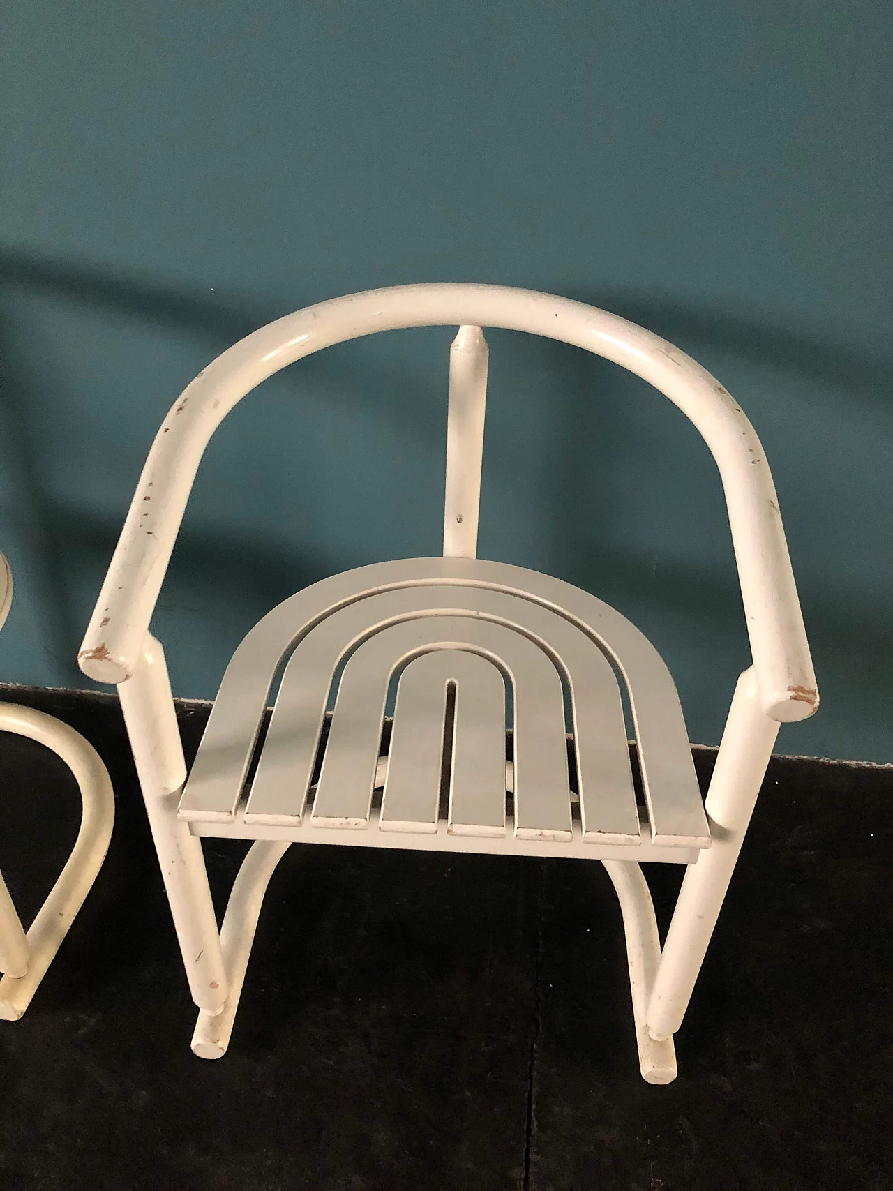Pair of white wooden chairs, 60s 1210117