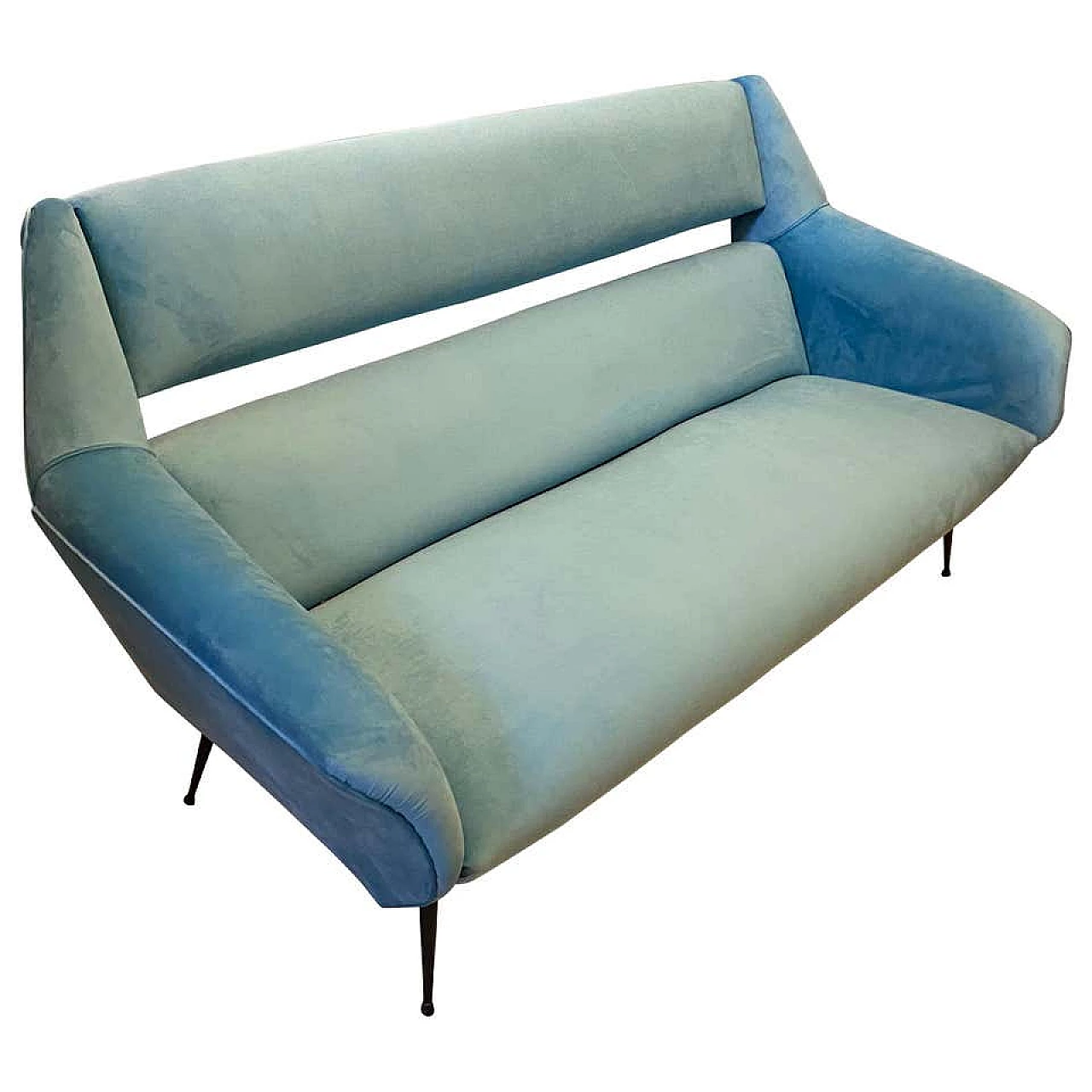 Sofa in metal and blue velvet attributed to Gigi Radice, 60s 1210228