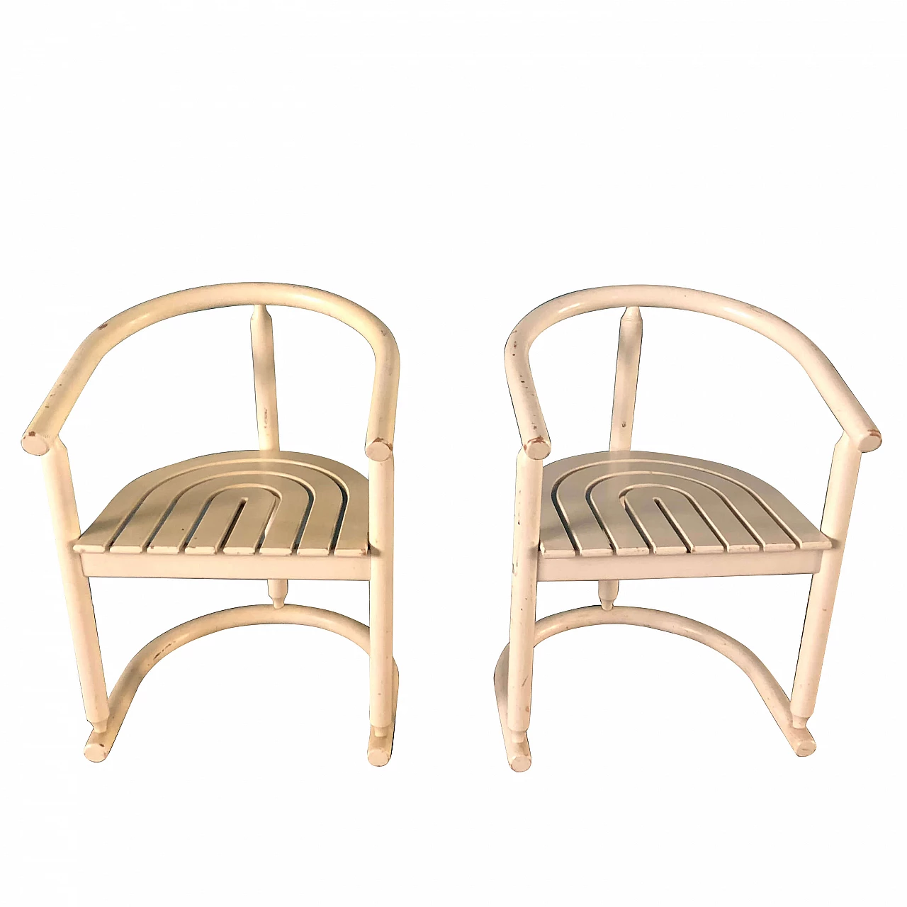 Pair of white wooden chairs, 60s 1210396