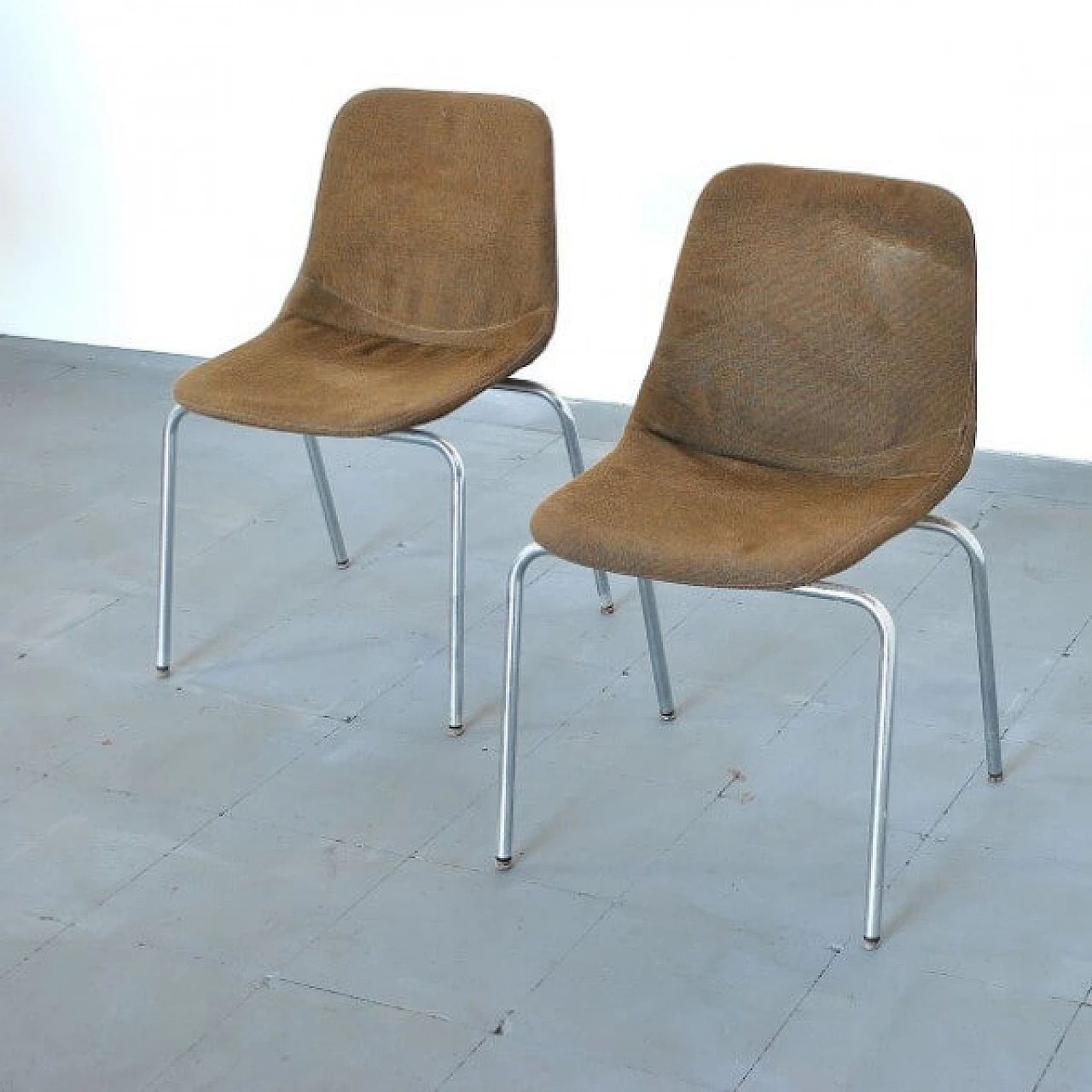Pair of chairs in steel and fabric by MIM Roma, 60s 1210526