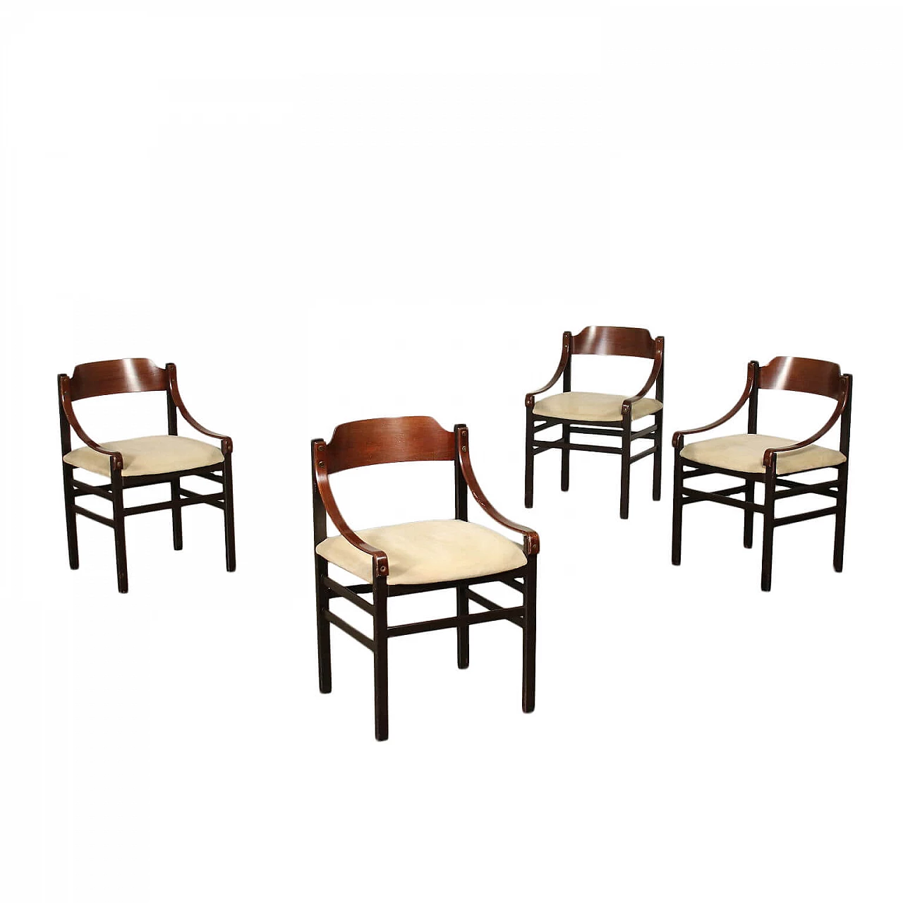 4 Chairs in rosewood and fabric, 60s 1210757