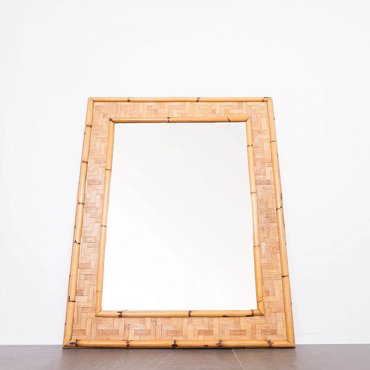 Specchio rettangolare in bamboo, anni '70 1210935