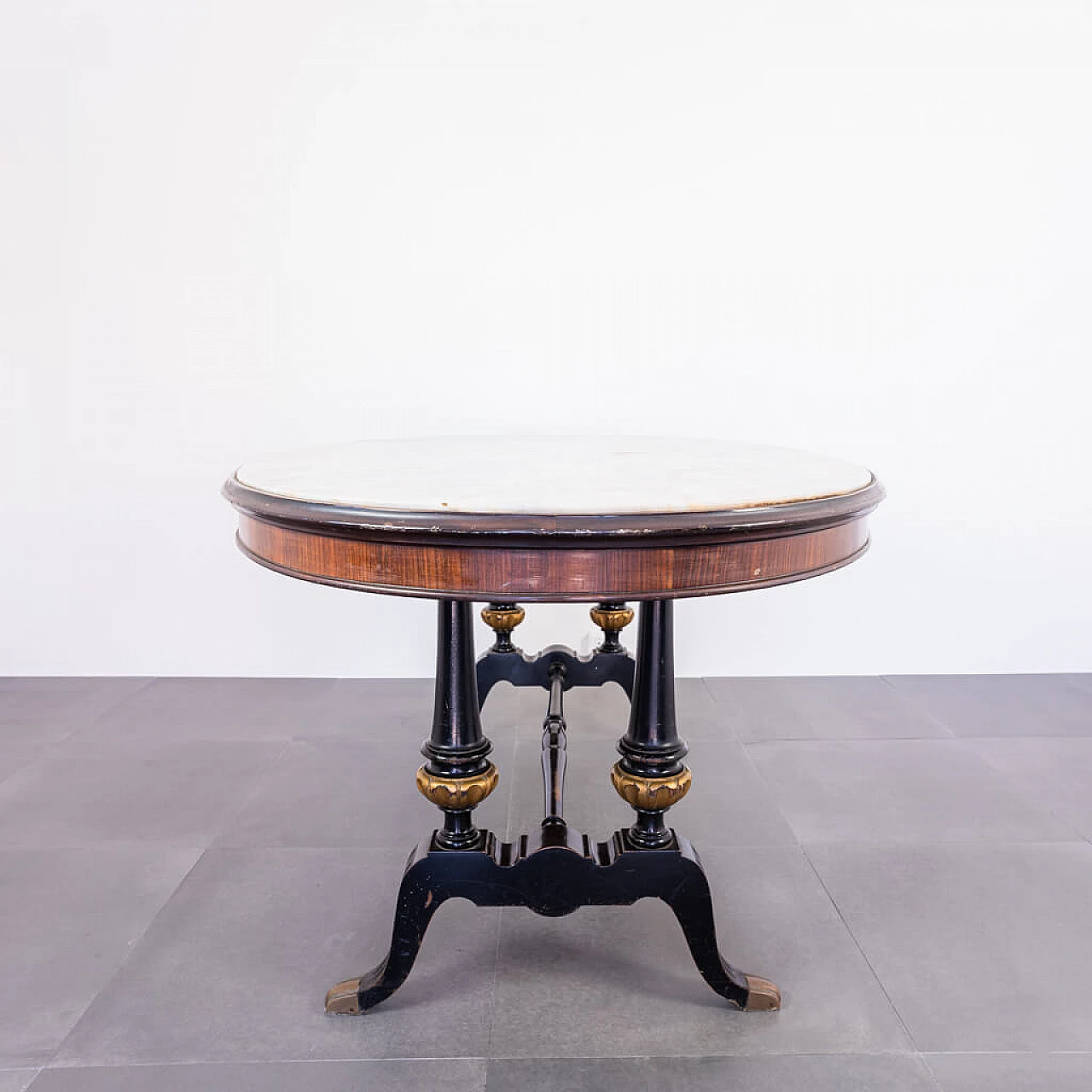 Oval dining table in wood, marble and brass, 60s 1211448