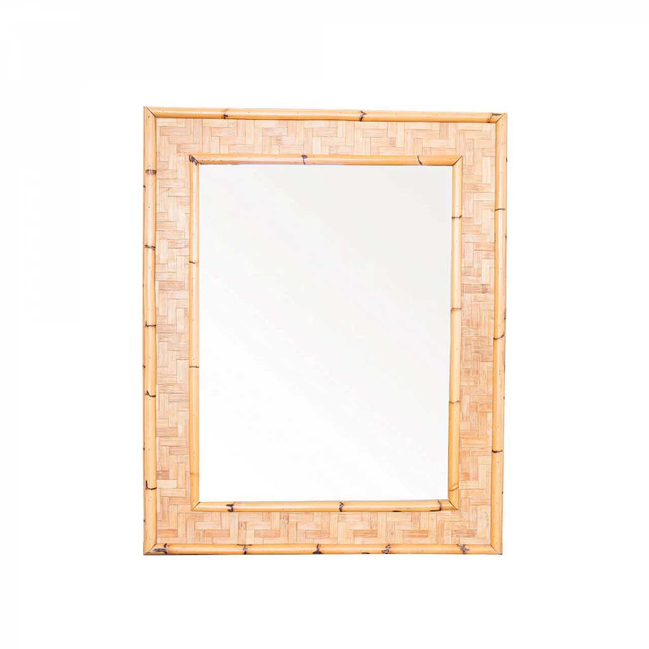 Specchio rettangolare in bamboo, anni '70 1211603