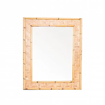 Specchio rettangolare in bamboo, anni '70