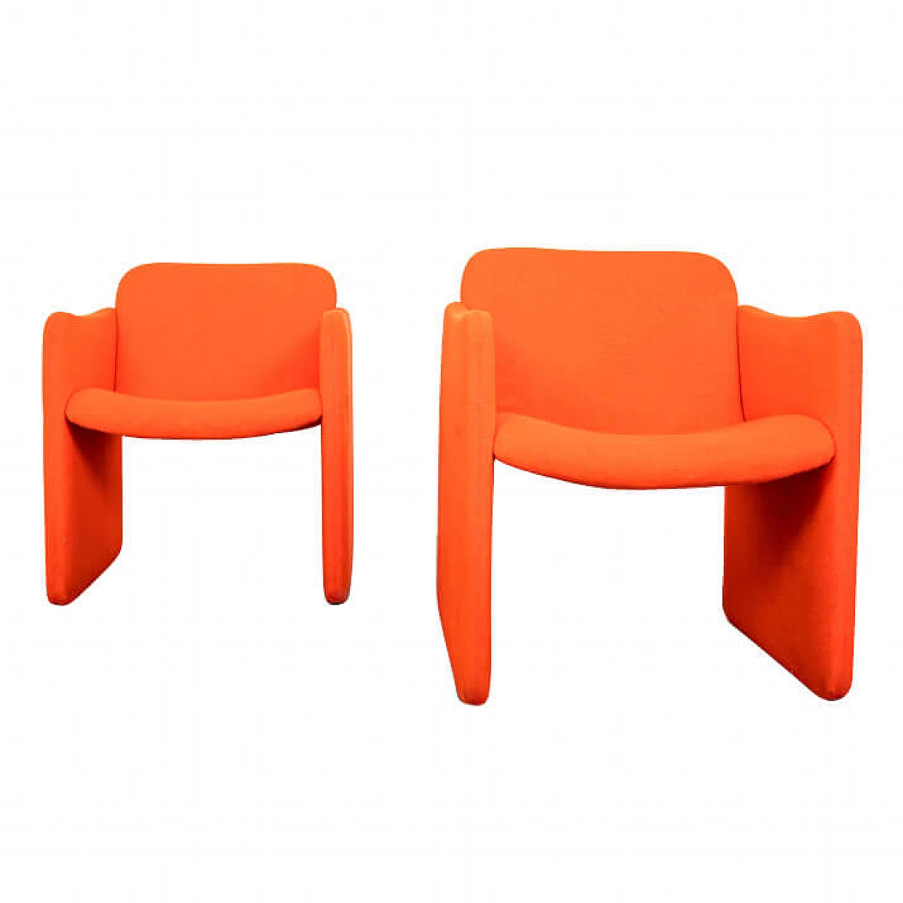 Pair of industrial orange wool armchairs by Emmegi srl,  80s 1211619