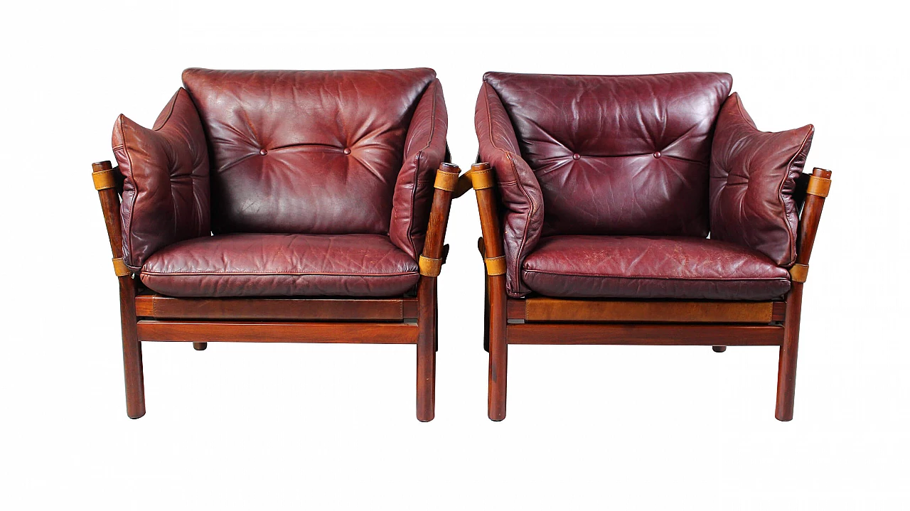Pair of Ilona leather armchairs by Arne Norell for Aneby Møbler, 1960s 1211625