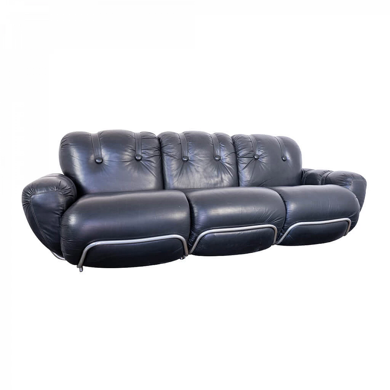 Black leather sofa, 70s 1211629