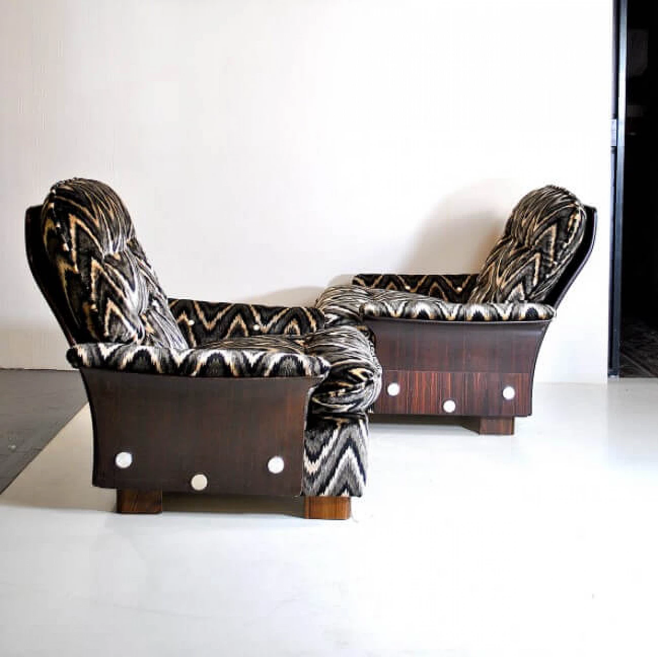 Coppia di poltrone Missoni in legno curvo e tessuto, anni '70 1211964