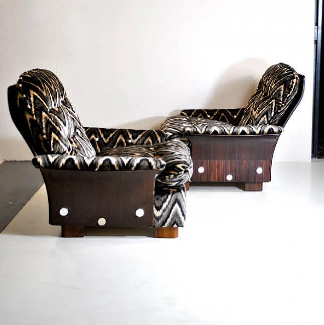 Coppia di poltrone Missoni in legno curvo e tessuto, anni '70 1211965