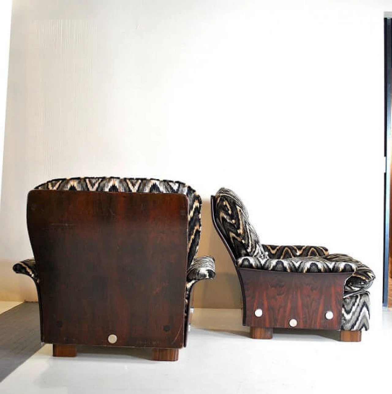 Coppia di poltrone Missoni in legno curvo e tessuto, anni '70 1211970