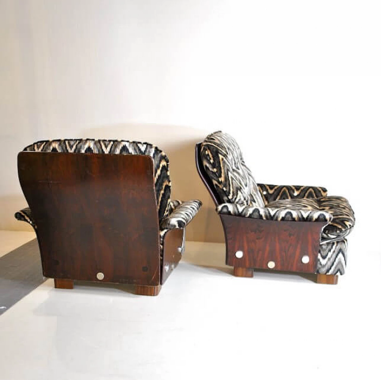 Coppia di poltrone Missoni in legno curvo e tessuto, anni '70 1211972