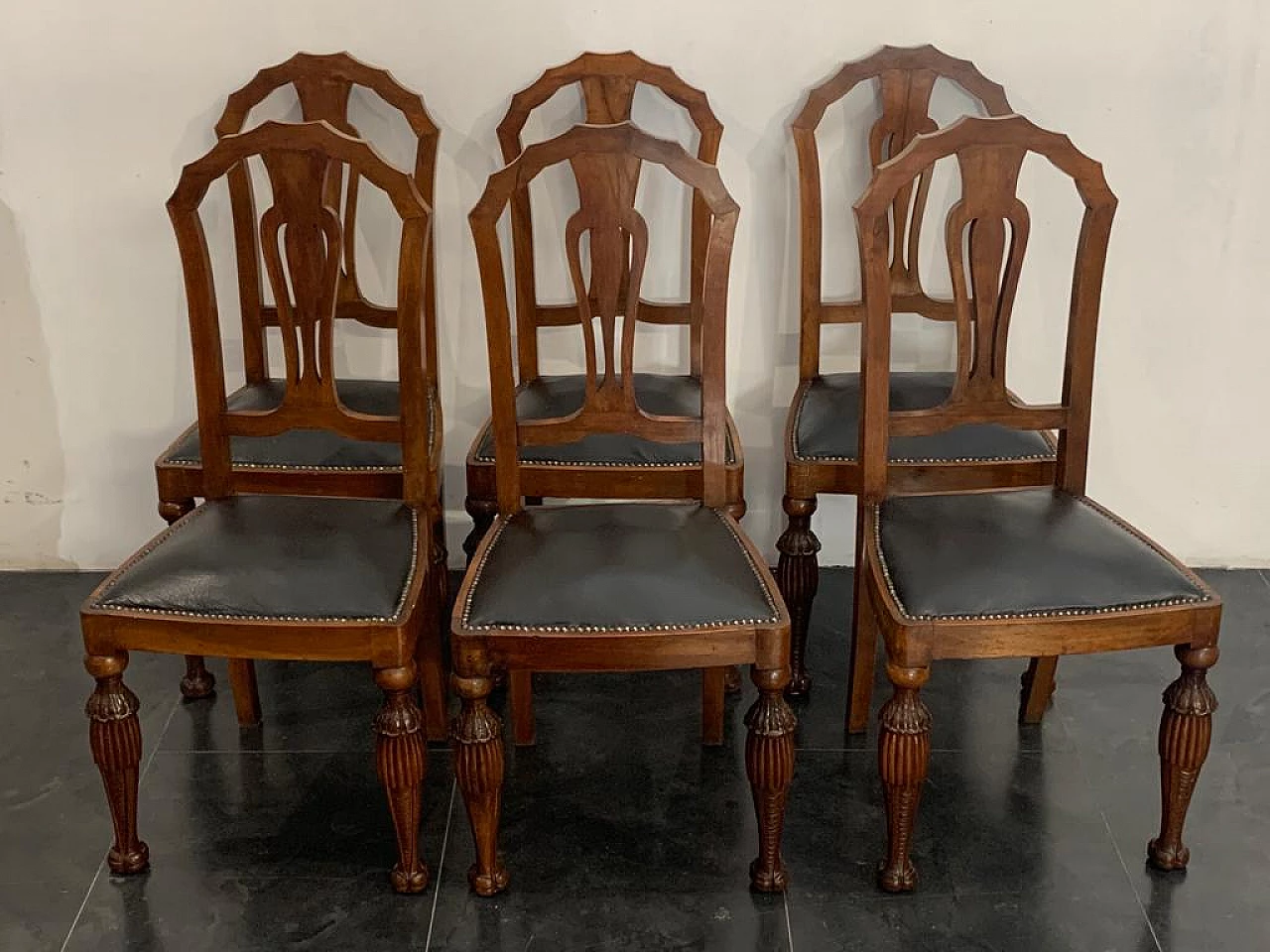 6 dining chairs in carved walnut Art Deco, 30s 1211998