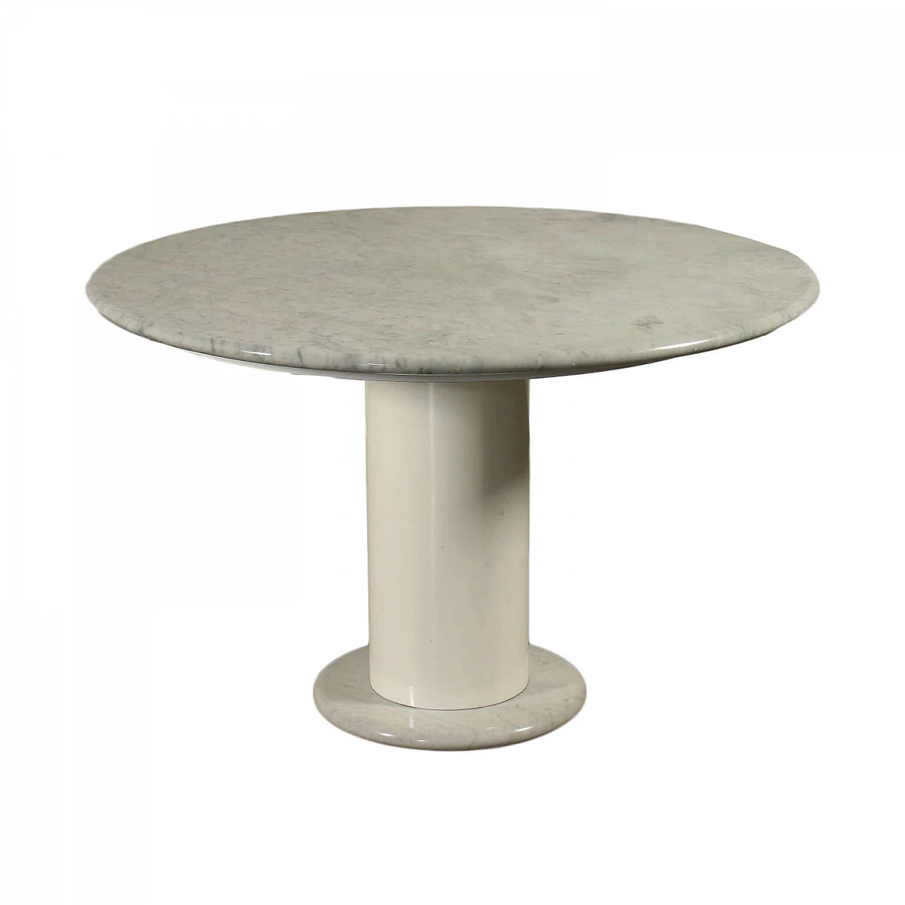 Tavolo rotondo in legno e piano in marmo, anni '70 1212030