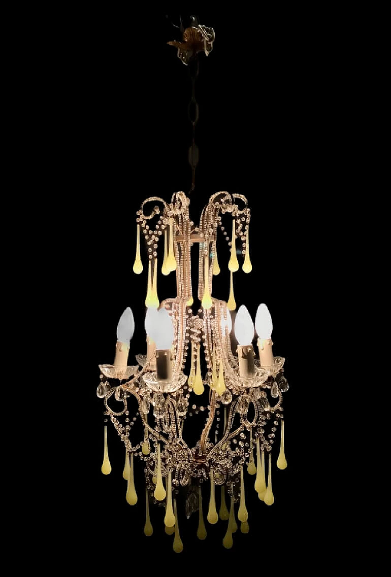 Chandelier in crystal and opaline Murano glass, 40s 1212047