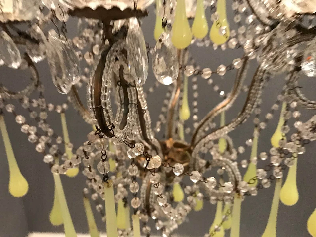Chandelier in crystal and opaline Murano glass, 40s 1212053