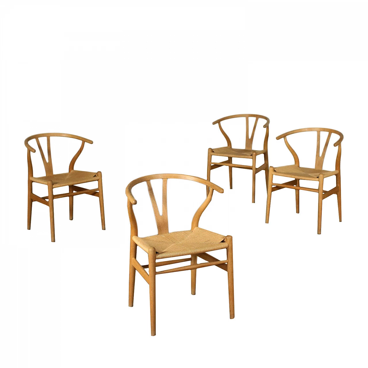 4 Sedie CH24 Wishbone di Hans Wegner per Carl Hansen & Søn, anni '70 1212067