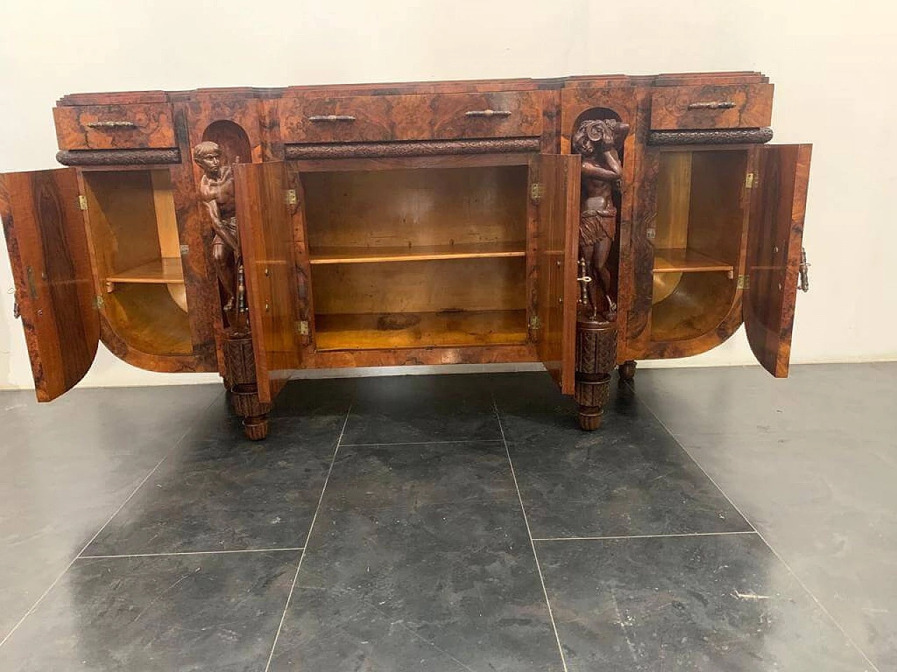 Art Deco carved walnut sideboard with mirror, 30s 1212142