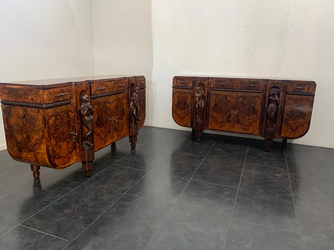 Art Deco carved walnut sideboard with mirror, 30s 1212144