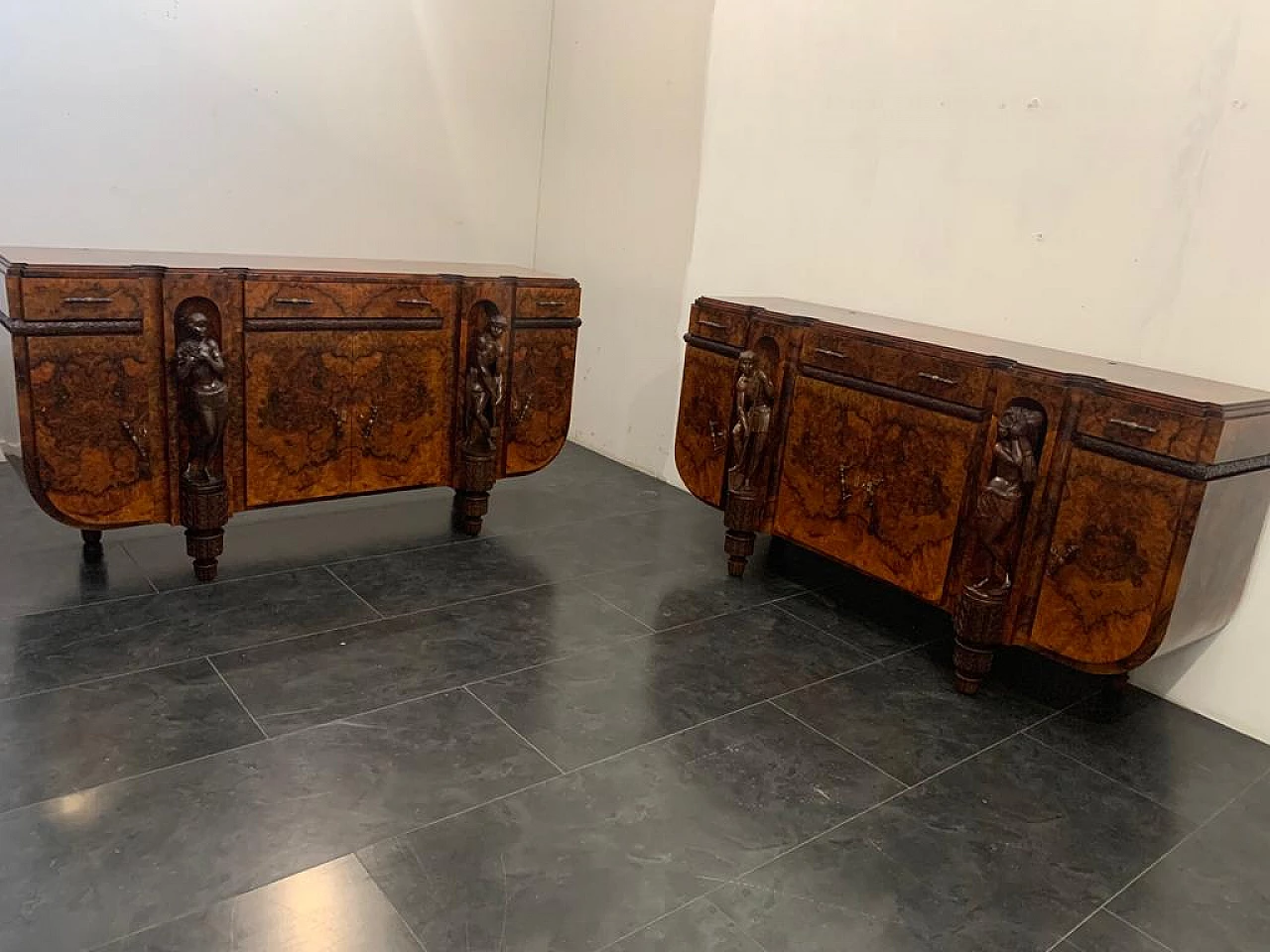 Art Deco carved walnut sideboard with mirror, 30s 1212145