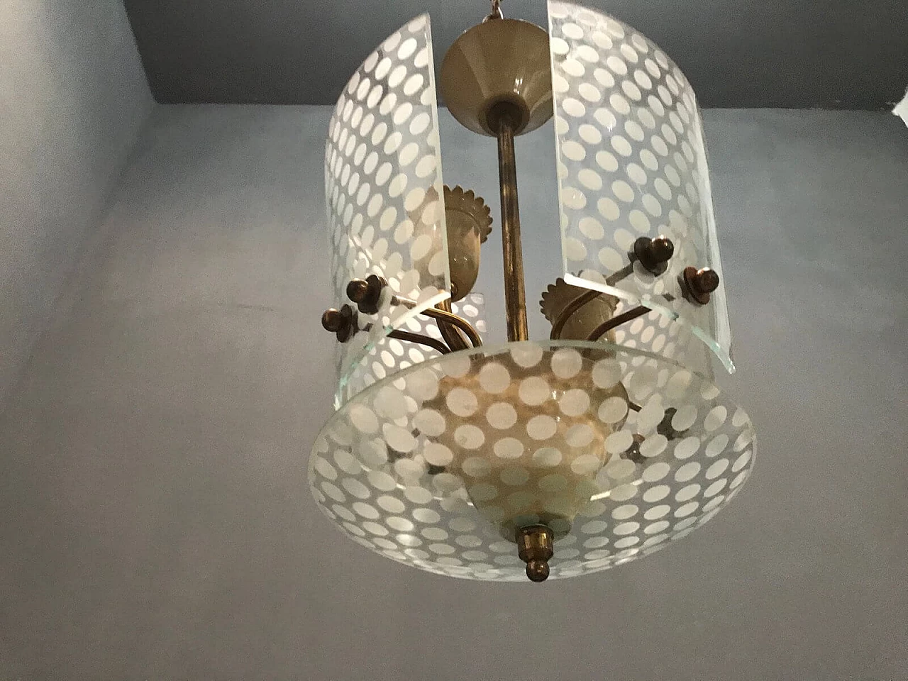 Pendant lamp in polka dot glass by Stilnovo, 50s 1212161