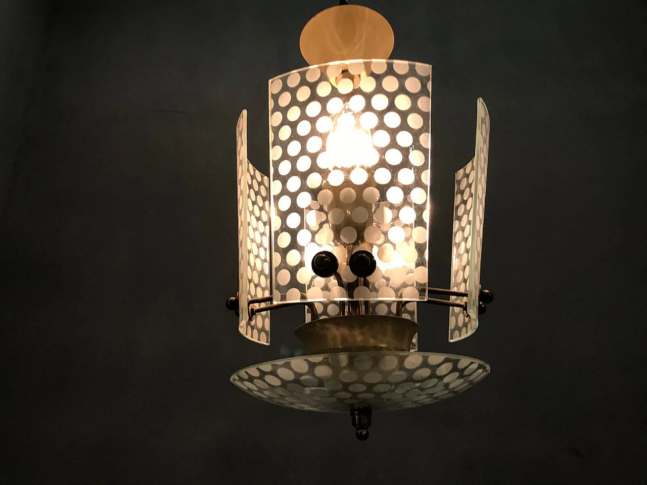Pendant lamp in polka dot glass by Stilnovo, 50s 1212165