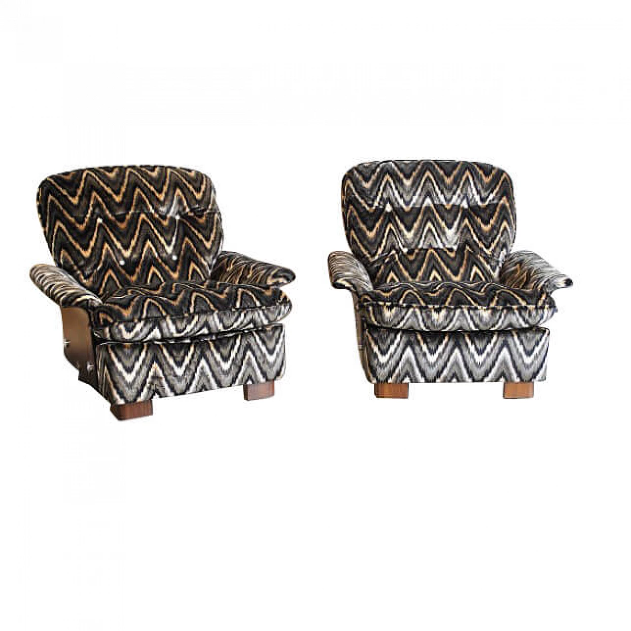 Coppia di poltrone Missoni in legno curvo e tessuto, anni '70 1212392