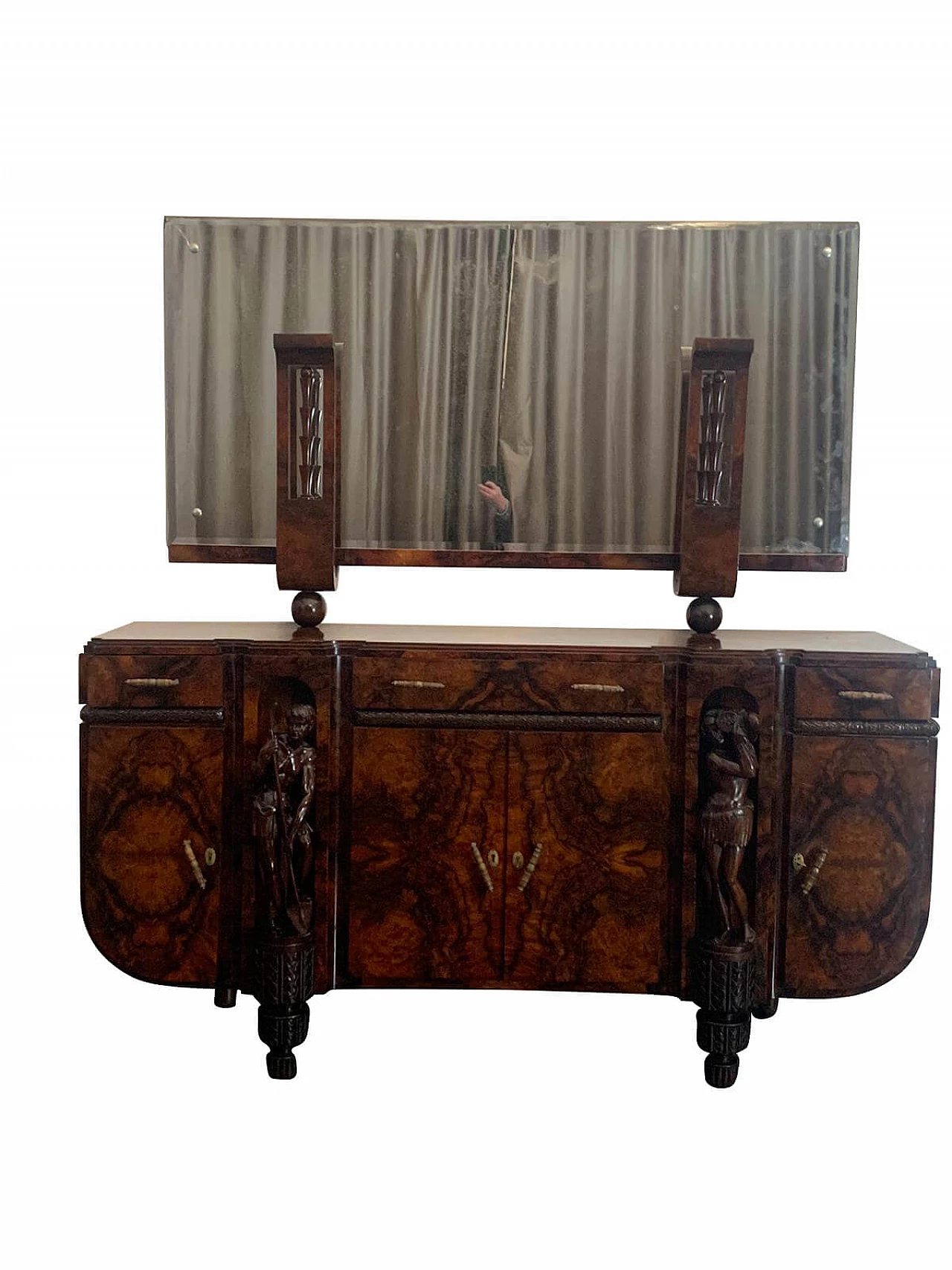 Art Deco carved walnut sideboard with mirror, 30s 1212426