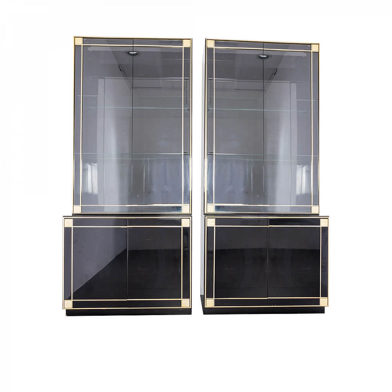 Pair of black showcase cabinets attributed to Pierre Cardin with brass details, 80s 1212432