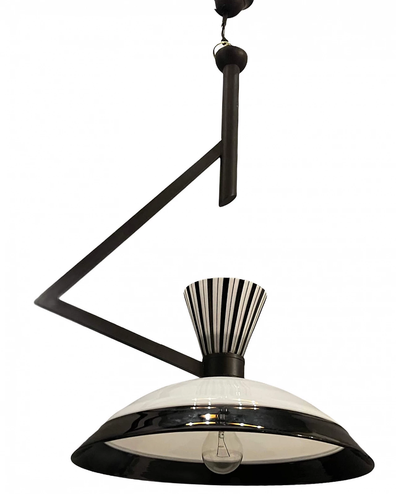 Lampada a sospensione in vetro di Murano bianco e nero, anni '70 1212725