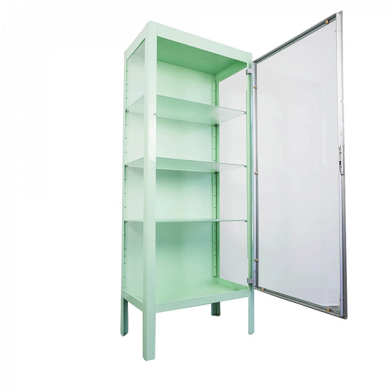 Vintage medical showcase in green metal and glass, 50s 1212737