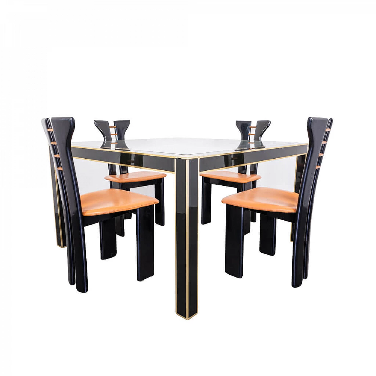 Tavolo e sedie in legno laccato stile Pierre Cardin, anni '80 1212739
