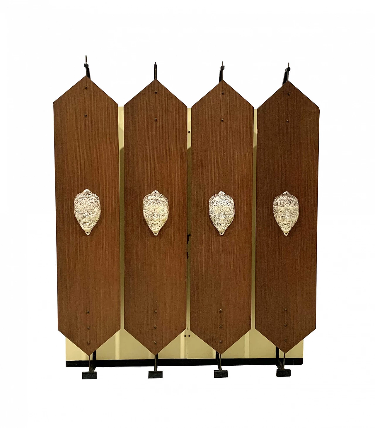 Appendiabiti in legno laccato, ottone e ceramica, anni '50 1212968