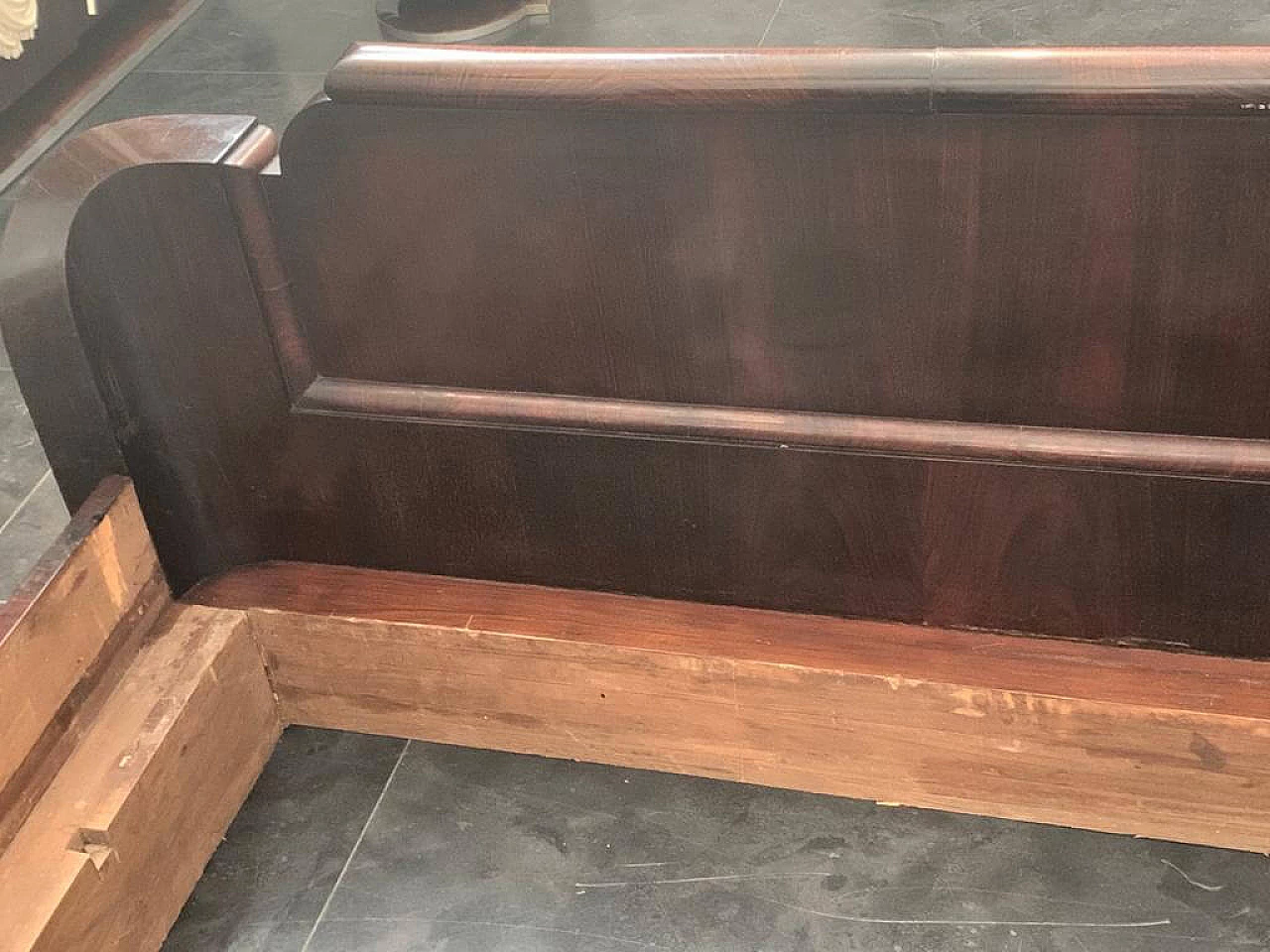 Art Deco bed in walnut and rosewood with carved headboard, 1920s 1213378