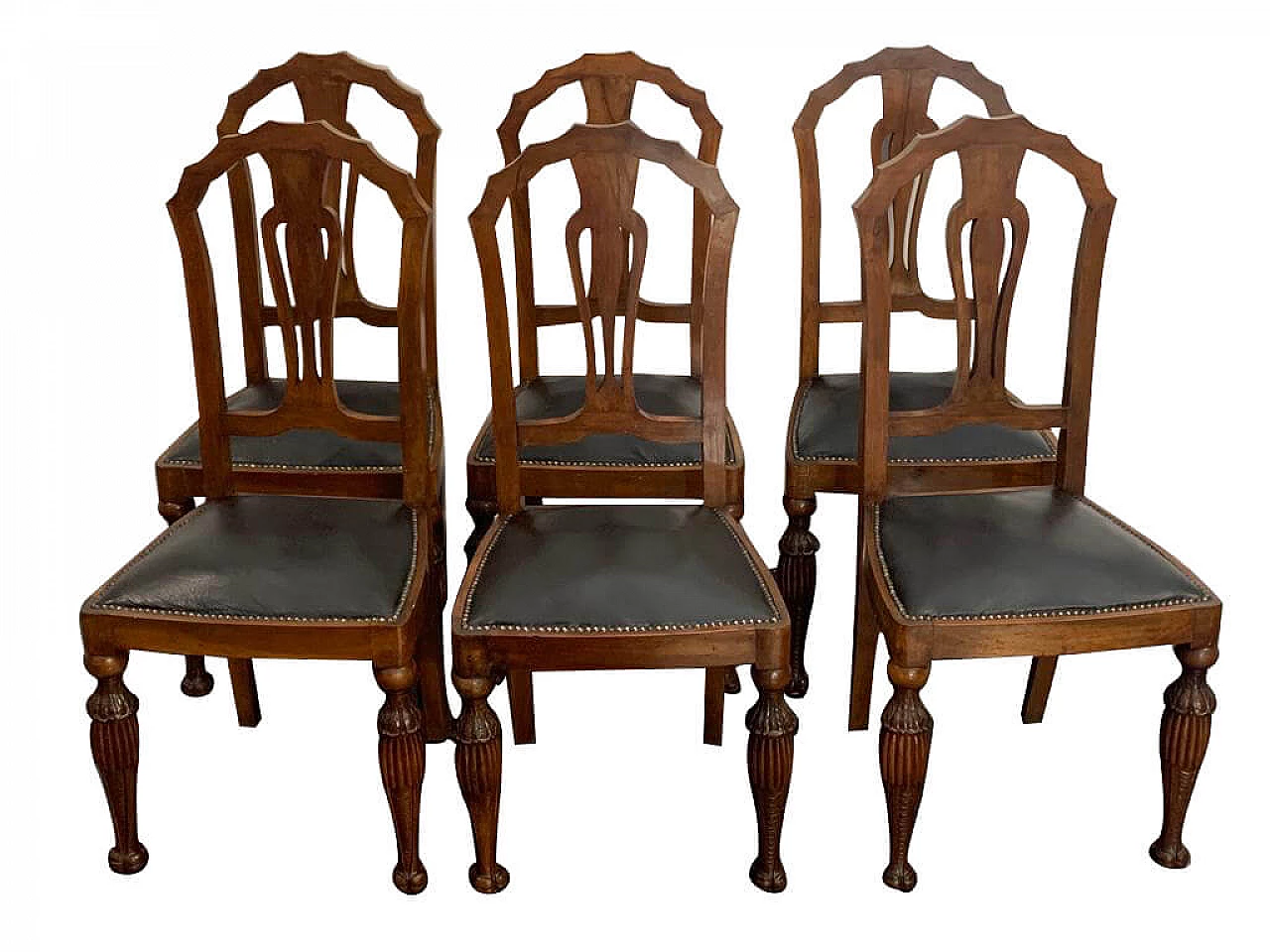 6 dining chairs in carved walnut Art Deco, 30s 1213603