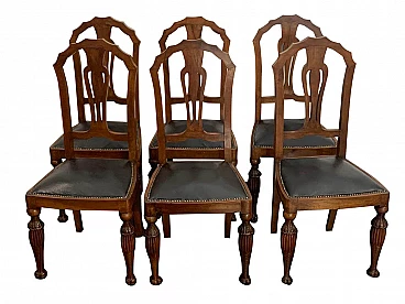 6 sedie da pranzo in noce intagliato Art Deco, anni '30