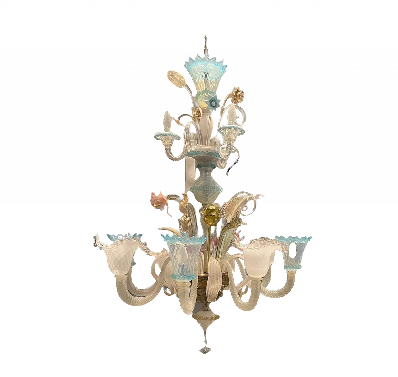 Chandelier in Arlecchino multicolor Murano glass, 60s 1213605