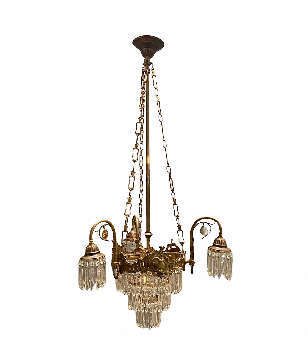 Lampadario Liberty in cristallo e bronzo, anni '40 1213611