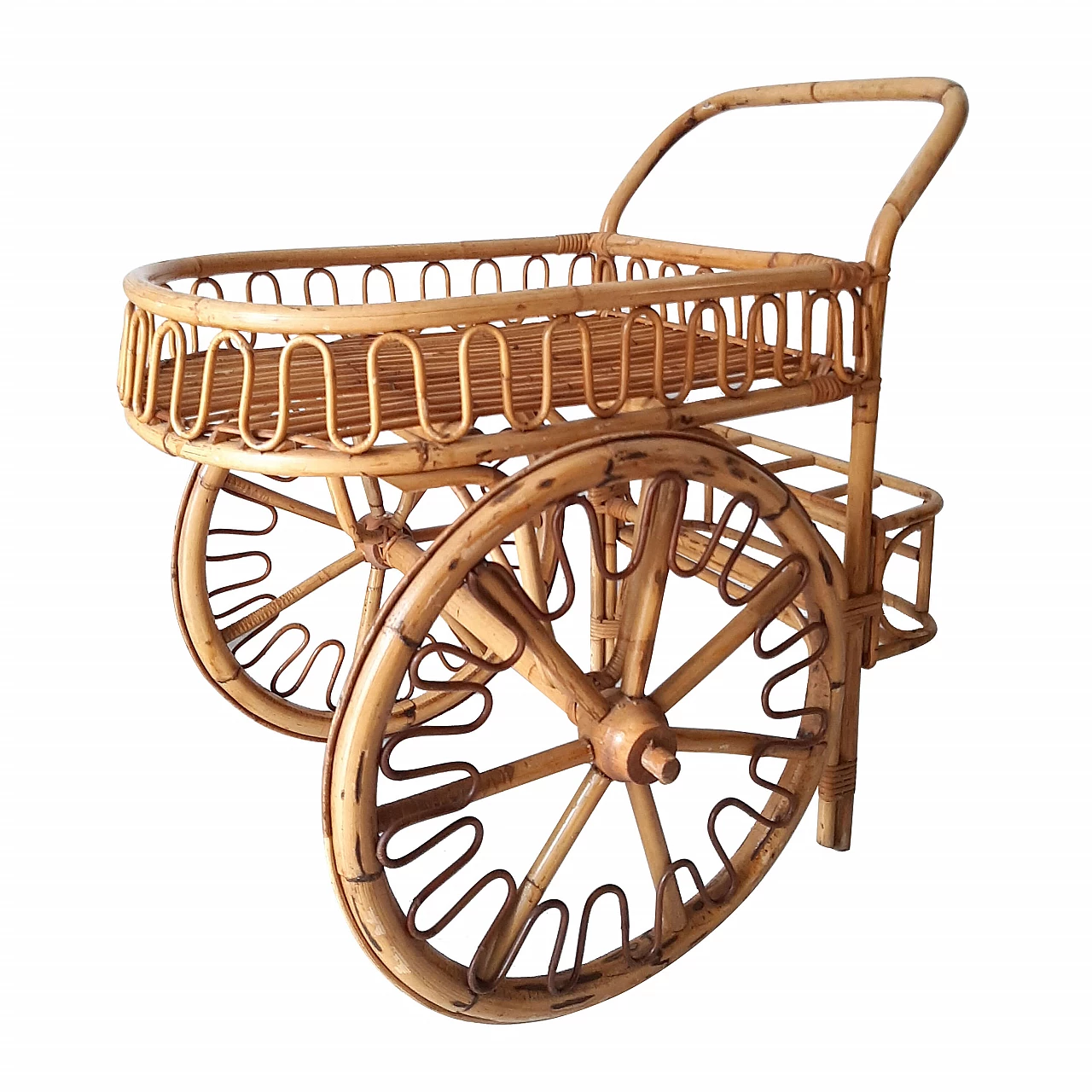 Bar cart in bamboo and wicker, 1950s 1213623