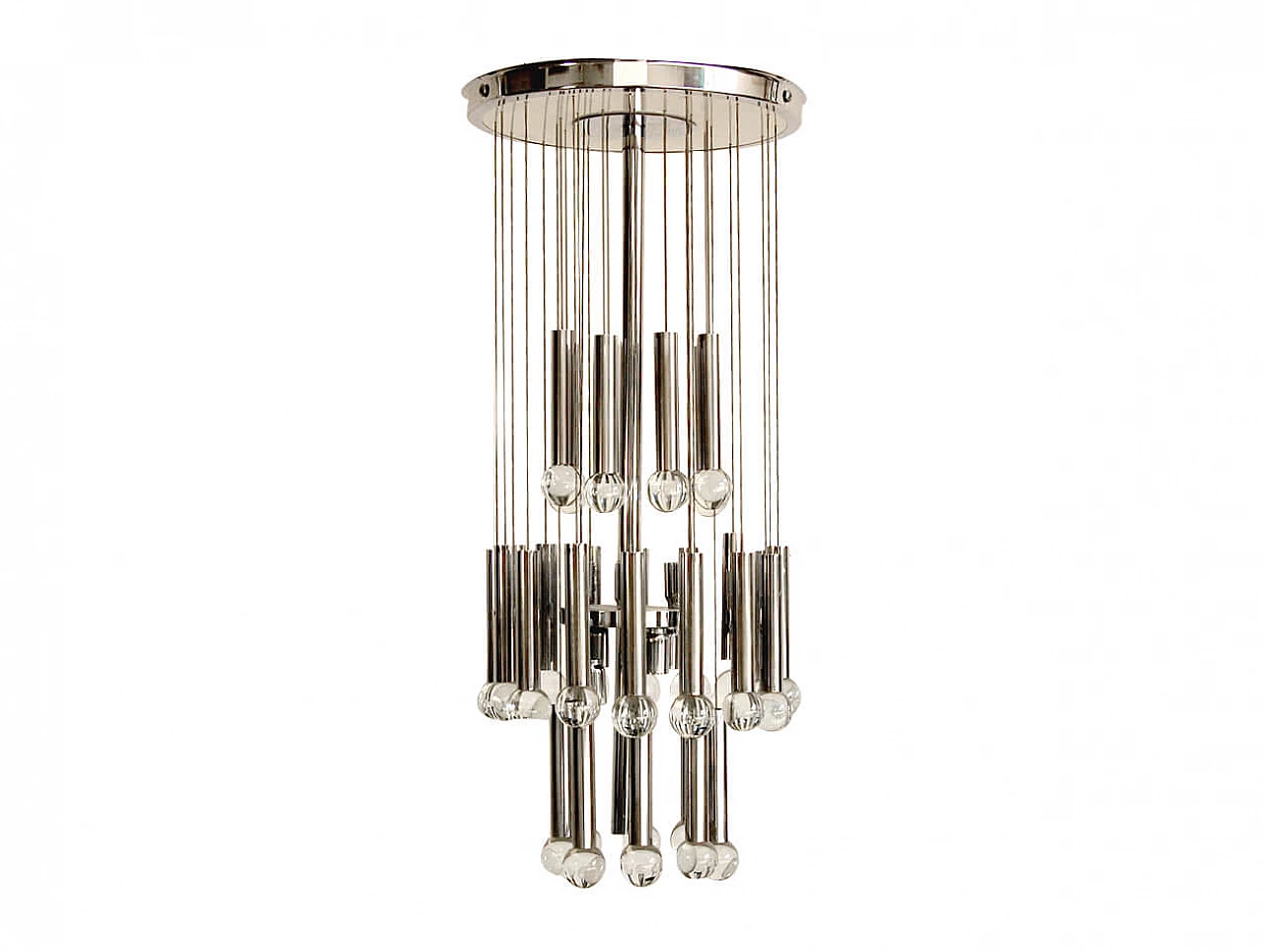 Chandelier in steel and glass by Gaetano Sciolari, 70s 1213638