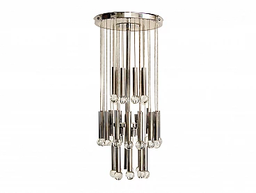 Chandelier in steel and glass by Gaetano Sciolari, 70s