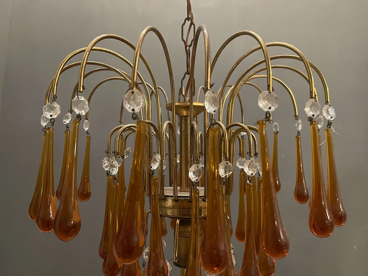 Cascade chandelier in brass and Murano glass, 60s 1213698