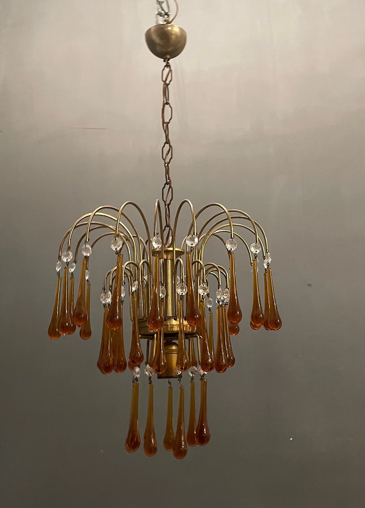 Cascade chandelier in brass and Murano glass, 60s 1213699