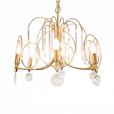 Brass chandelier with 6 lights, 60s