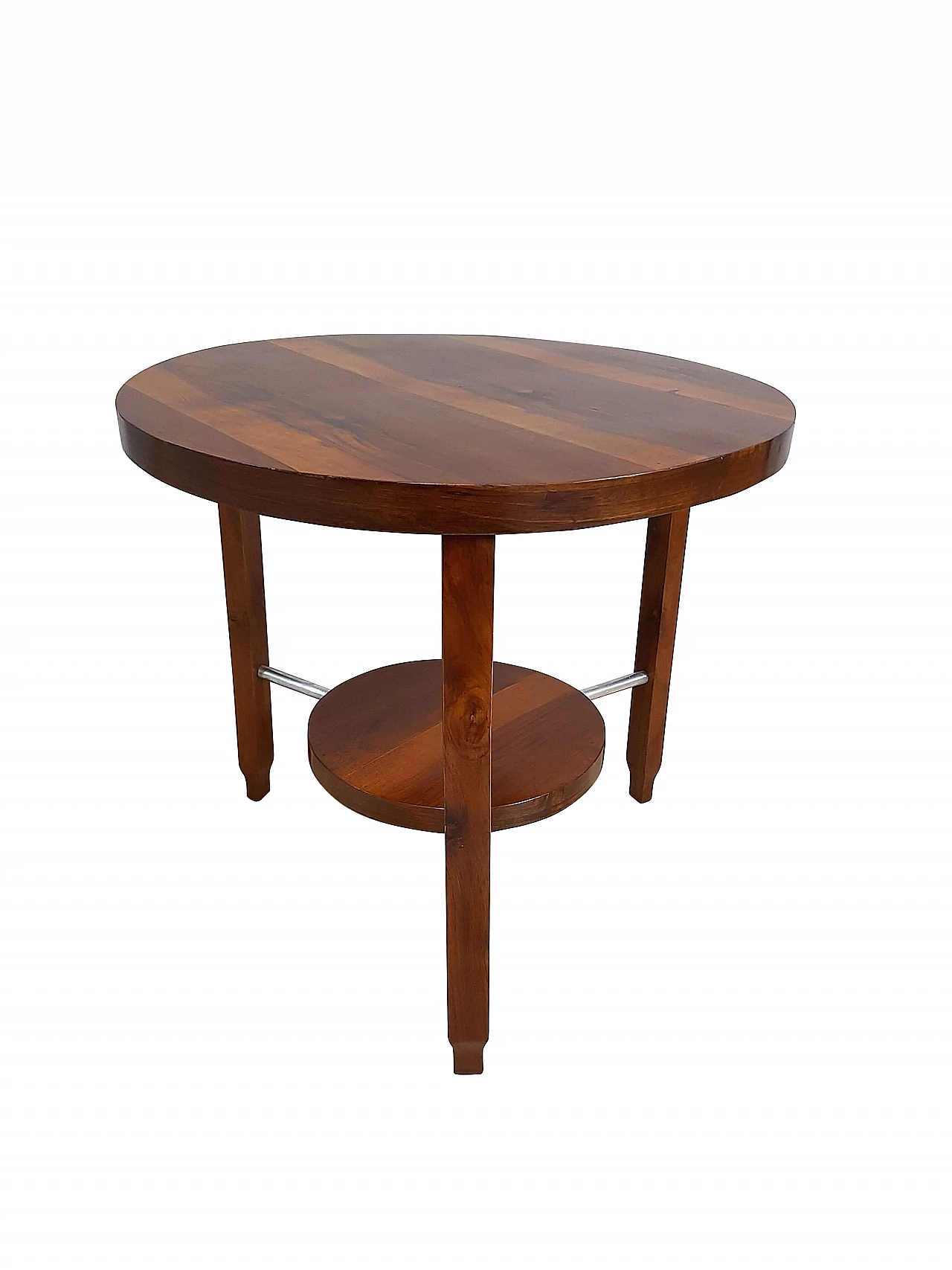 Tavolino tondo Art Decò in noce fiammata, anni '30 1213811