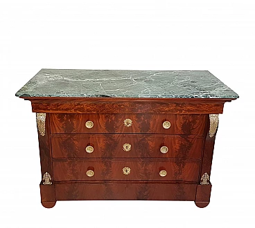 Empire chest of drawers in flamed mahogany and bronze Charles X, 1830